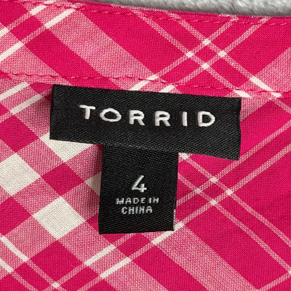 Torrid Mini Voile Mandarin Collar Dress Womens Plus Size 4X‎ Pink Plaid Preppy - Picture 3 of 6